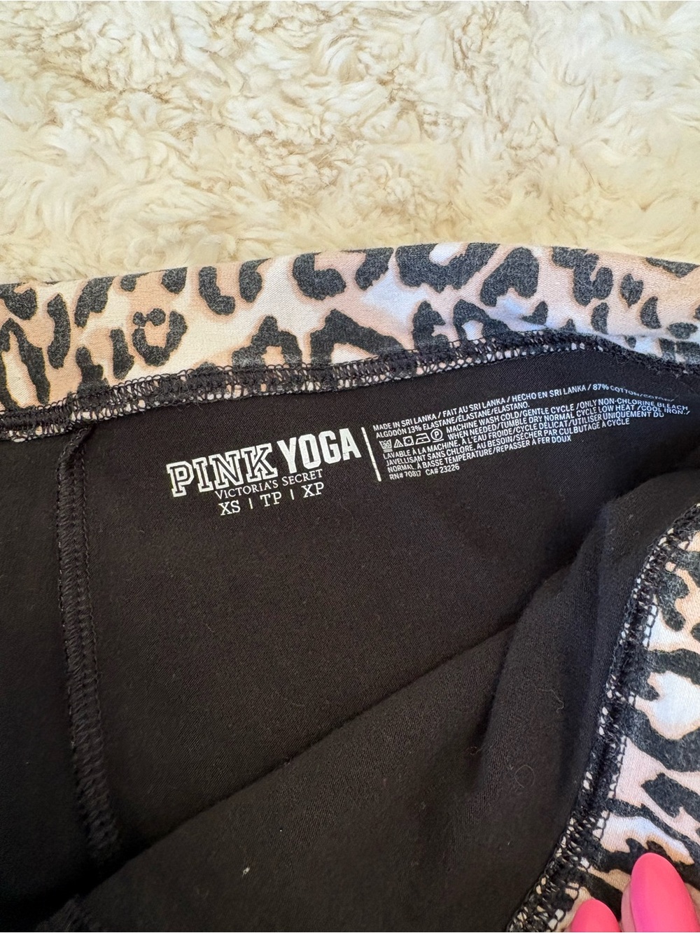 Vintage Y2K PINK Victoria's Secret Black Leggings Leopard Fold-Over Waistband - Picture 4 of 6